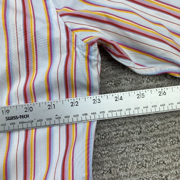 Ted Baker London Shirt Women Size 5 White Pink Orange Stripe Button Up Loose Fit - Picture 9 of 10